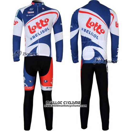 2012 Maillot Ciclismo Lotto Belisol Blanc et Bleu Manches Longues et Cuissard